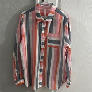 NY Collection Pink and Gray Casual Button Down Shirt